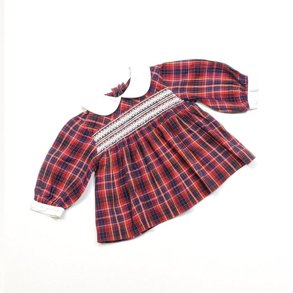 Vintage Handmade Swing Top Girls Sz 2T Red Rainbow Plaid Classic